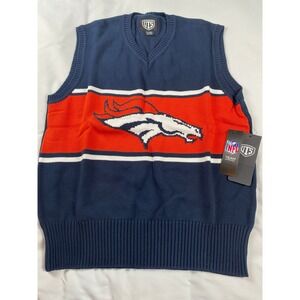 OTS Denver Broncos Sweater Vest Mens XL Navy Blue NEW NFL Knit V-Neck Logo
